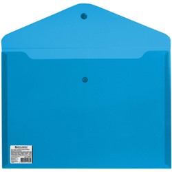 Папка-конверт с кнопкой Brauberg (Брауберг), прозрачная, синяя, А4, до 100 листов