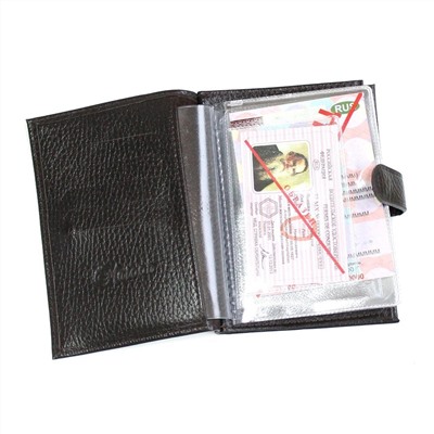 Обложка (2 в 1) для автодокументов и паспорта на застежке из натуральной кожи 6529, чёрная, арт.142.109