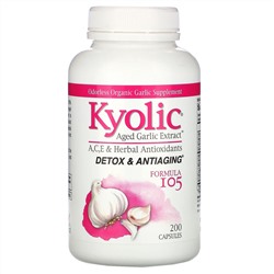 Kyolic, Aged Garlic Extract, формула 105 для детоксикации и омоложения, 200 капсул