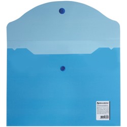 Папка-конверт с кнопкой Brauberg (Брауберг) малого формата (240х190 мм), А5, прозрачная, синяя, 0,18 мм