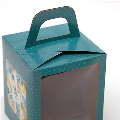 Пасхальная коробочка с окном "ХВ бирюзовая", 15 х 15 х 18 см