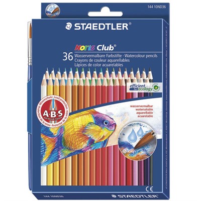 Карандаши цветные акварельные STAEDTLER (Германия) “Noris club“, 36 цветов + кисть, европодвес, 144 10ND3603