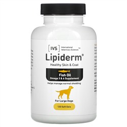 International Veterinary Sciences, Lipiderm, Healthy Skin & Coat, For Large Dogs, 120 Softgels