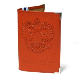 Обложка для паспорта, натуральная кожа, оранжевая, 9527, арт.242.044
