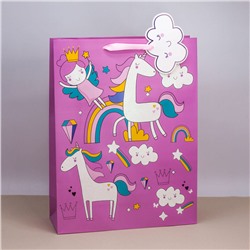 Пакет подарочный (L) "Unicorn and clouds ", purple (32*42*11.5)