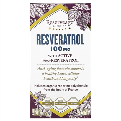 ReserveAge Nutrition, Resveratrol, 100 mg, 60 Veggie Capsules