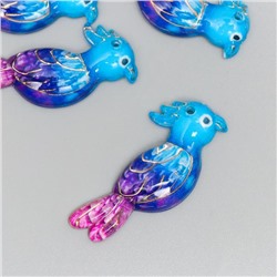 Декор для творчества пластик "Попугай Какаду сине-фиолетовый с золотом" 3,3х1х0,4 см