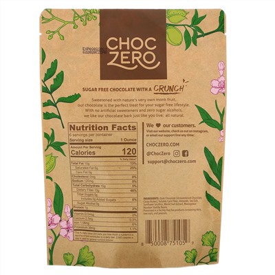 ChocZero, Dark Chocolate with Sea Salt, Almonds, Sugar Free,  6 Bars, 1 oz Each