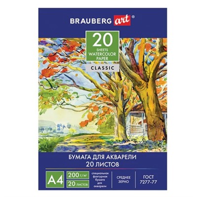 Папка для акварели А4, 20 л., 200 г/м2, BRAUBERG ART, 210х297 мм, “У околицы“, 111073