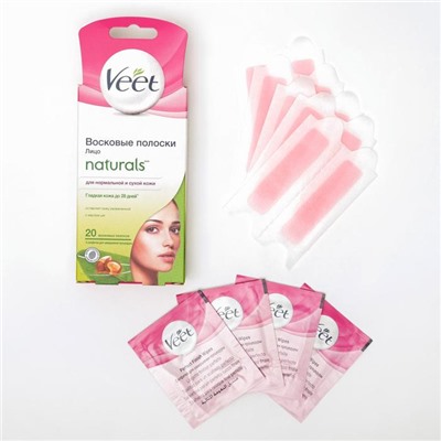 Восковые полоски для лица Veet Naturals с маслом ши, 20 шт.