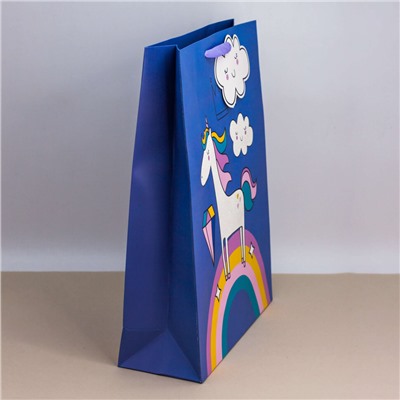 Пакет подарочный (S) "Unicorn and clouds", purple (18*23*10)