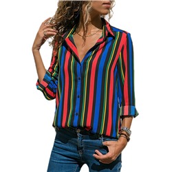 Блуза-рубашка в яркую разноцветную полоску