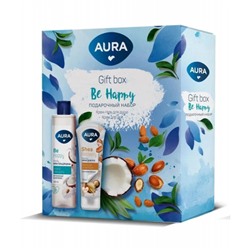 Подарочный набор Aura Beauty Вe Happy: крем-гель для душа Кокос и миндаль + крем для рук восстанавливающий с маслом ши