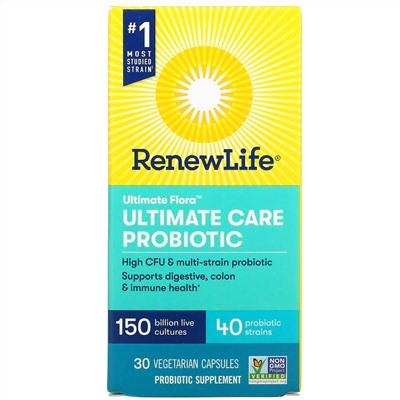 Renew Life, Ultimate Flora, Ultimate Care Probiotic, 150 Billion Live Cultures, 30 Vegetarian Capsules