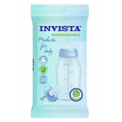 Влажные салфетки Invista для детей с первых дней жизни, биоразлагаемые, голубые, 15 шт