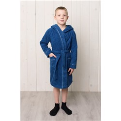 Халат для мальчика с капюшоном, рост 116 см, синий, махра
