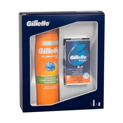 Подарочный набор Gillette (Джилет) Fusion (гель для бритья Fusion5 Ultra Sensitive, 200 мл + бальзам после бритья Pro 3в1, 50 мл)