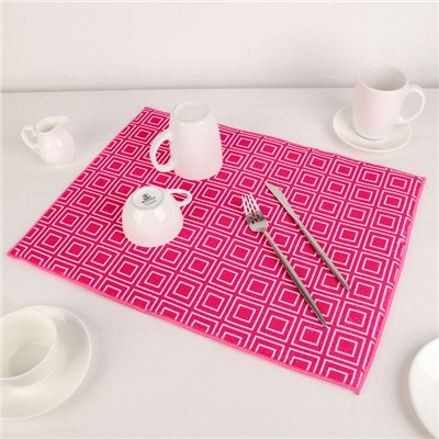 Салфетка для сушки посуды Доляна «Квадраты», 38×51 см, микрофибра, цвет розовый