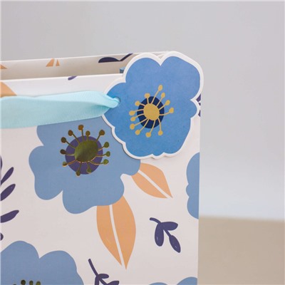 Пакет подарочный (S) "Wonderful blue and pink flowers", (22*22*10)