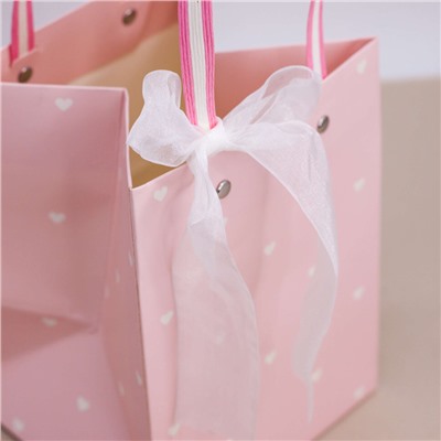 Пакет подарочный (XS) "Pink heart many", white (14.5x19*14.5)