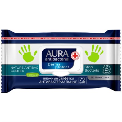 Влажные салфетки антибактериальные Aura (Аура) Ромашка для всей семьи, 72 шт