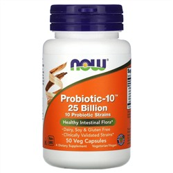 Now Foods, Probiotic-10, 25 млрд, 50 вегетарианских капсул