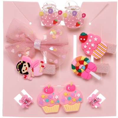 Аксессуары для волос детские "Baby Shop- Эмили", цвет розовый, (4 краба, 2 резинки, 4 зажима), 13,7*13,7*2 см