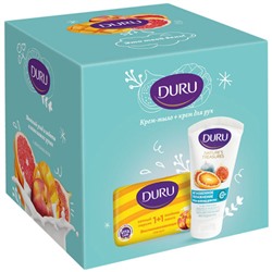 Подарочный набор Duru (Дуру) Крем-мыло 1+1 Сочный персик и Знойное манго 80 г + Крем для рук Инжир и Грейпфрут 75 мл