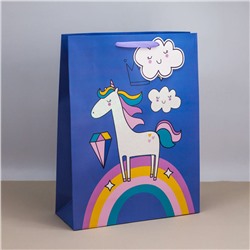 Пакет подарочный (L) "Unicorn and clouds ", blue (32*42*11.5)