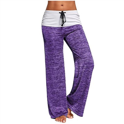 Фиолетово-меланжевые штаны с широким белым поясом и шнурком в талии