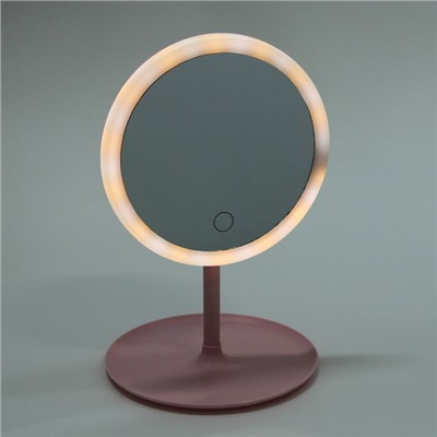 Зеркало настольное с подсветкой на подставке "SVETi", цвет розовый, USB, 28*18см
