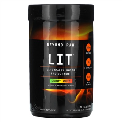 GNC Beyond Raw, LIT, Clinically Dosed Pre-Workout, Gummy Worm, 1.82 lb (825.6 g)