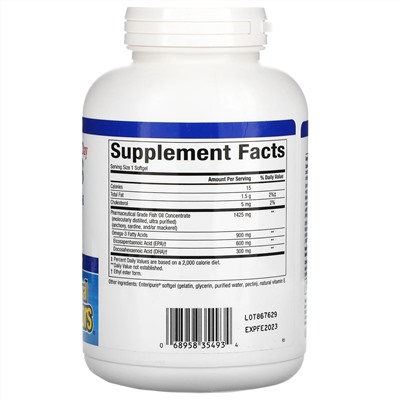 Natural Factors, Ultra Strength RxOmega-3, 900 мг ЭПК/ДГК, 150 мягких таблеток Enteripure