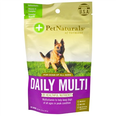 Pet Naturals of Vermont, Ежедневный мультивитамин, для собак, 30 жевательных таблеток, 3,70 унции (105 г)