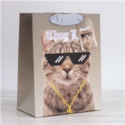 Пакет подарочный (S) "Thug life", cat gray (18*23*10)