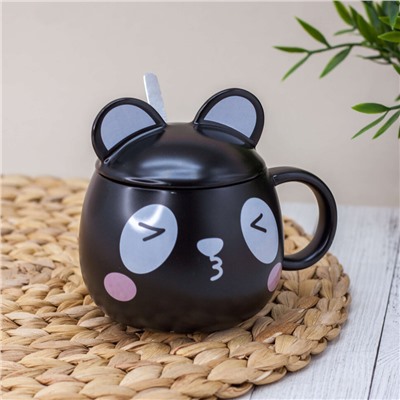 Кружка "Cute panda kiss", black (380 ml)