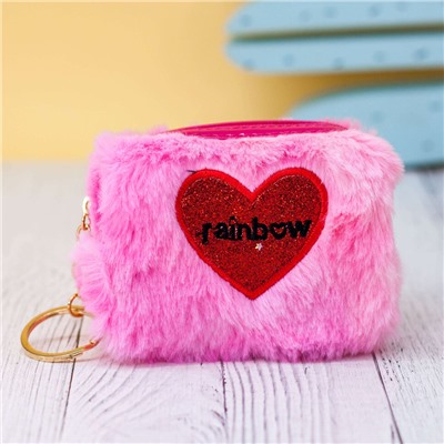 Кошелёк меховой "Rainbow heart", red