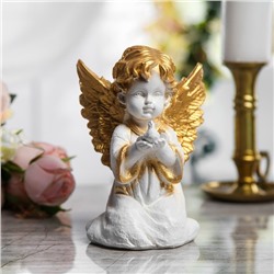 Сувенир "Ангел с птицей" белый с золотым, 17 см
