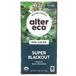 Alter Eco, плитка органического темного шоколада, экстра черный, 90% какао, 75 г (2,65 унции)