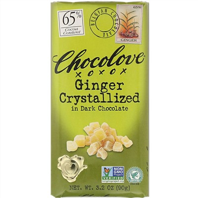 Chocolove, Ginger Crystallized in Dark Chocolate, 65% Cocoa, 3.2 oz (90 g)