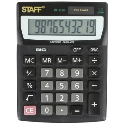 Калькулятор настольный Компактный STAFF STF-1210, 10 разрядов, двойное питание, черный, 140х105 мм