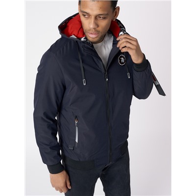 Куртка мужская на резинке с капюшоном темно-синего цвета 88652TS