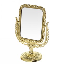 Зеркало настольное в пластиковой оправе "Версаль - Прямоугольник" цвет золото, двухстороннее 22см
