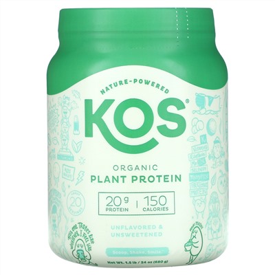 KOS, Organic Plant Protein, Unflavored & Unsweetened, 1.5 lb (680 g)