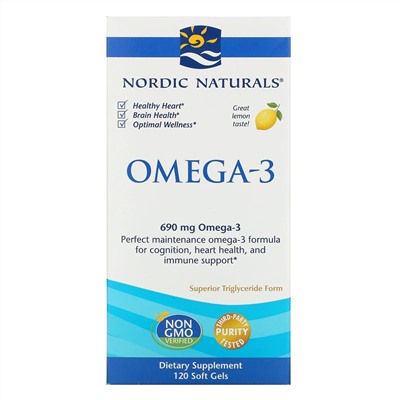 Nordic Naturals, омега-3, со вкусом лимона, 690 мг, 120 капсул