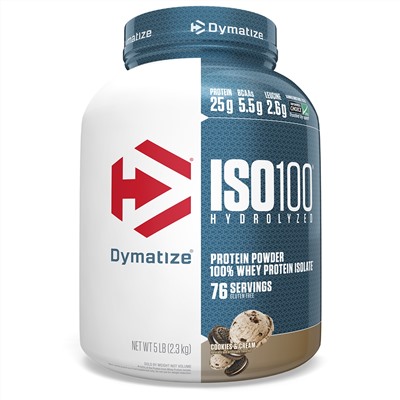 Dymatize Nutrition, ISO100 гидролизованный, 100% изолят сывороточного белка, печенье со сливками, 5 фунтов (2,3 кг)