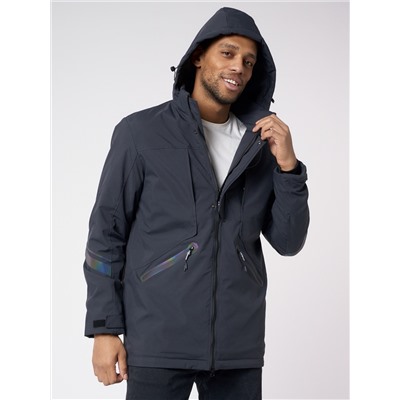 Куртка мужская удлиненная с капюшоном темно-серого цвета 88611TC