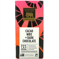 Endangered Species Chocolate, Cacao Nibs + Dark Chocolate, 72% Cocoa, 3 oz (85 g)