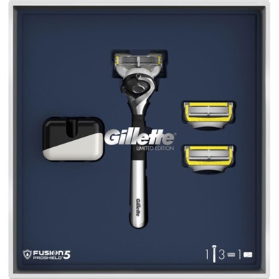 Подарочный набор Gillette Fusion Proshield (Джилет) Ограниченная серия: Бритва с 3 сменными кассетами и подставкой