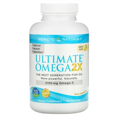 Nordic Naturals, Ultimate Omega 2X, со вкусом лимона, 2150 мг, 120 капсул